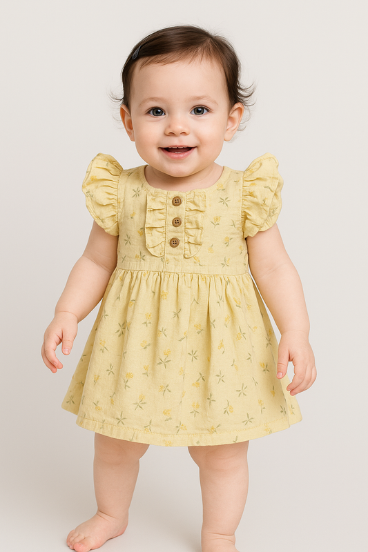 فستان بناتي ناعم منقوش وروود 💛💛