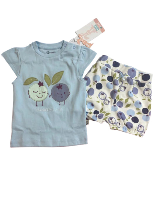 بيجامه بناتي صيفي قطن من فاني باني مكون من قطعتين رسمة فواكهه 🎀🤩🤩