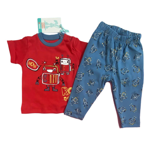 بيجامه اولادي قطن صيفي من فاني باني مكون من قطعتين رسمة روبوت 💙💙💙