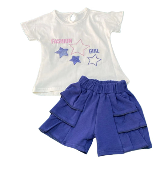 طقم بناتي قطن مكون من قطعتين رسمة نجوم 😍😍