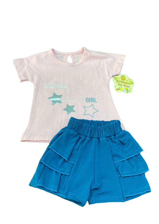 طقم بناتي قطن مكون من قطعتين رسمة نجوم 😍😍