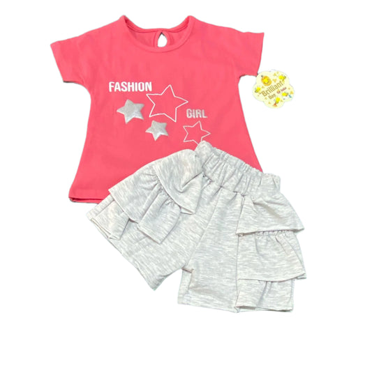 طقم بناتي قطن مكون من قطعتين رسمة نجوم 😍😍