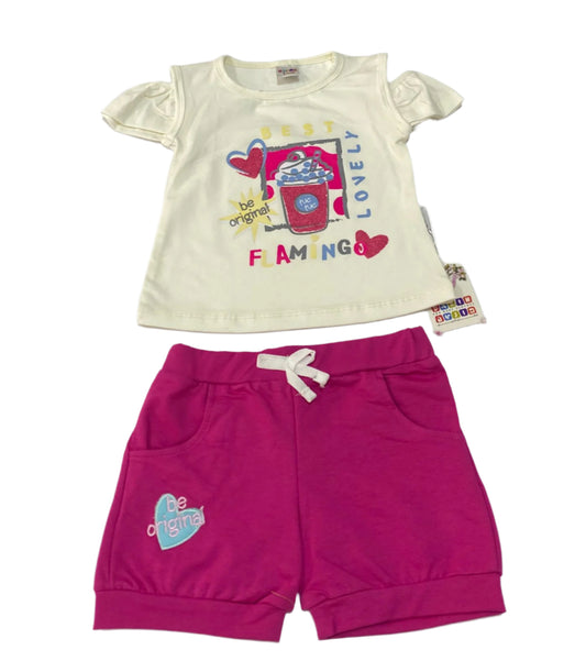 طقم خروج بناتي مكون من قطعتين رسمة ايس كريم 🩷🤍