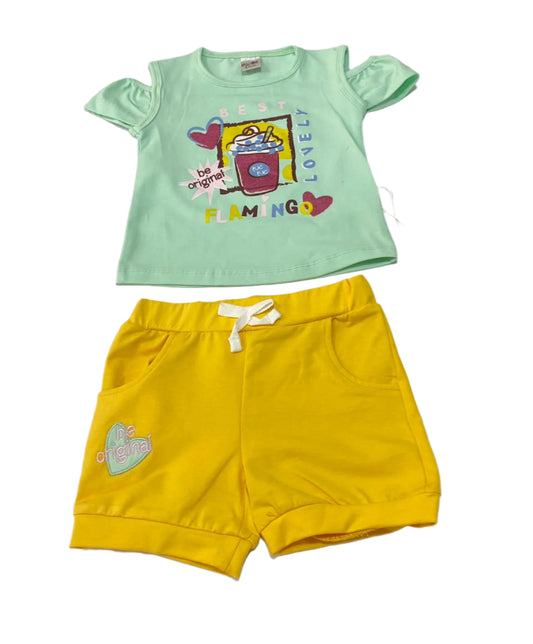 طقم خروج بناتي مكون من قطعتين رسمة ايس كريم 🩷🤍