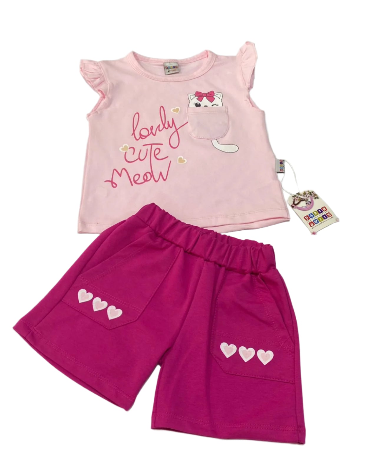 طقم خروج بناتي مكون من قطعتين رسمة القطه 🩷🩷