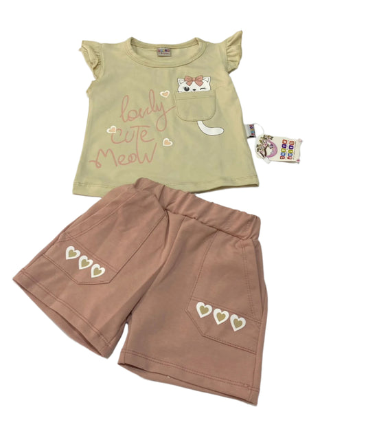 طقم خروج بناتي مكون من قطعتين رسمة القطه 🩷🩷