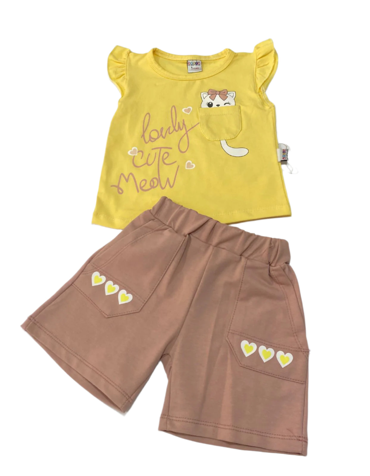 طقم خروج بناتي مكون من قطعتين رسمة القطه 🩷🩷