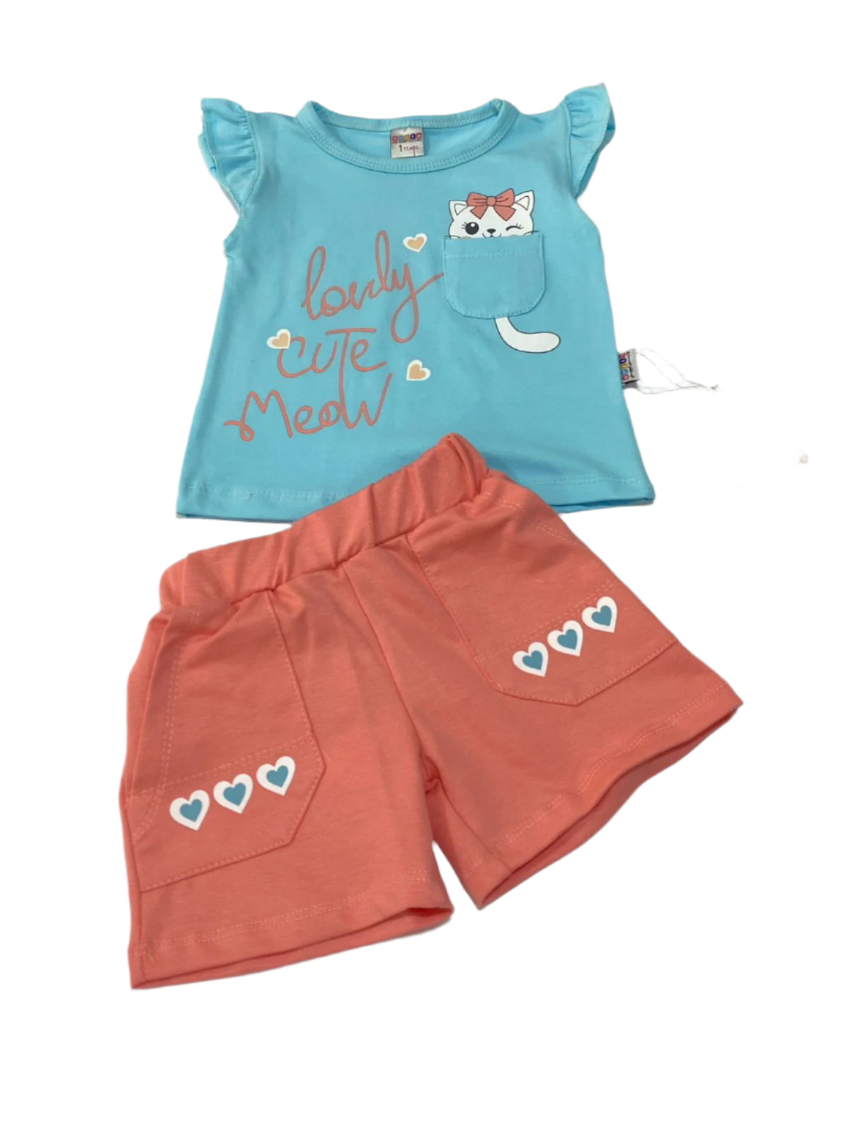 طقم خروج بناتي مكون من قطعتين رسمة القطه 🩷🩷