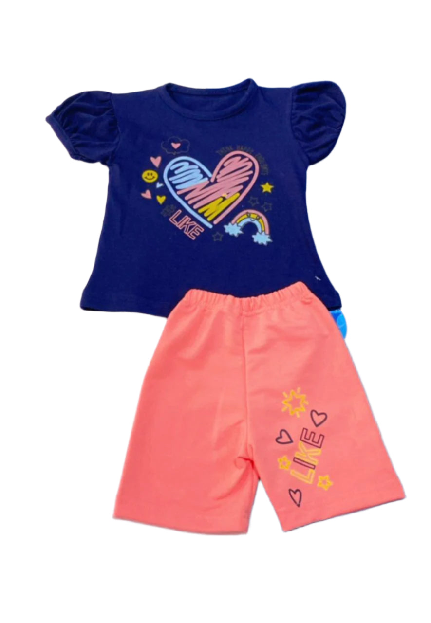 بيجامه بناتي قطن خامه مريحه مكون من قطعتين رسمة القلب ❤️❤️