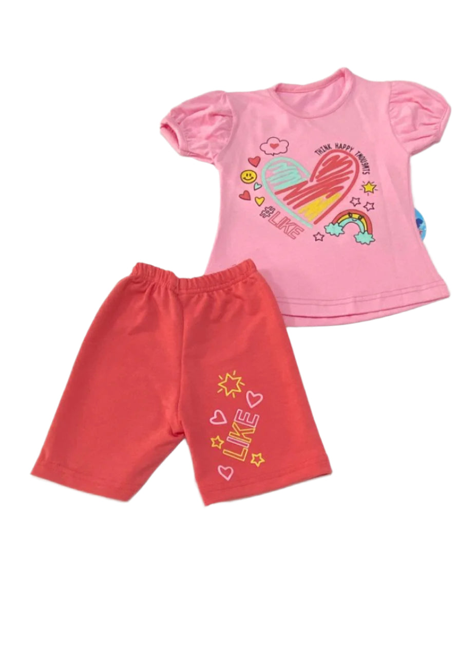 بيجامه بناتي قطن خامه مريحه مكون من قطعتين رسمة القلب ❤️❤️