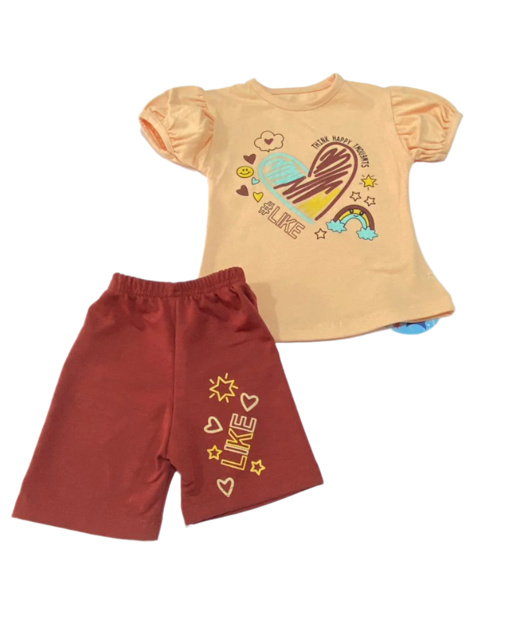 بيجامه بناتي قطن خامه مريحه مكون من قطعتين رسمة القلب ❤️❤️