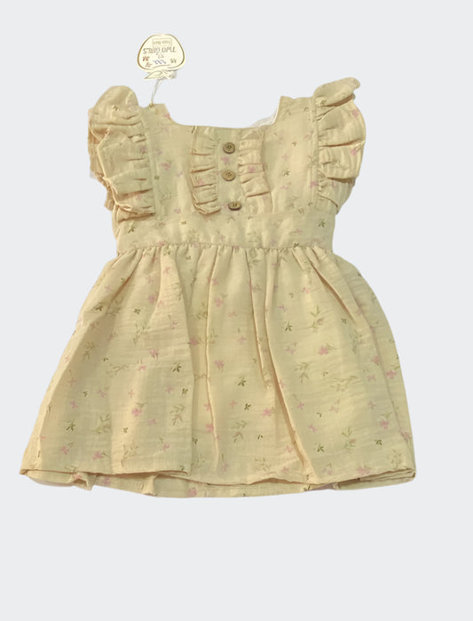 فستان بناتي ناعم منقوش وروود 💛💛