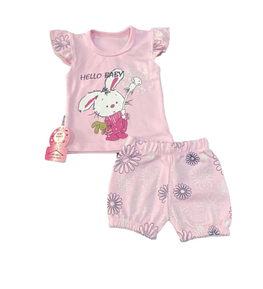 بيجامه بناتي قطن 100 % مكونه من قطعتين رسمة الارنب 🩷🐰