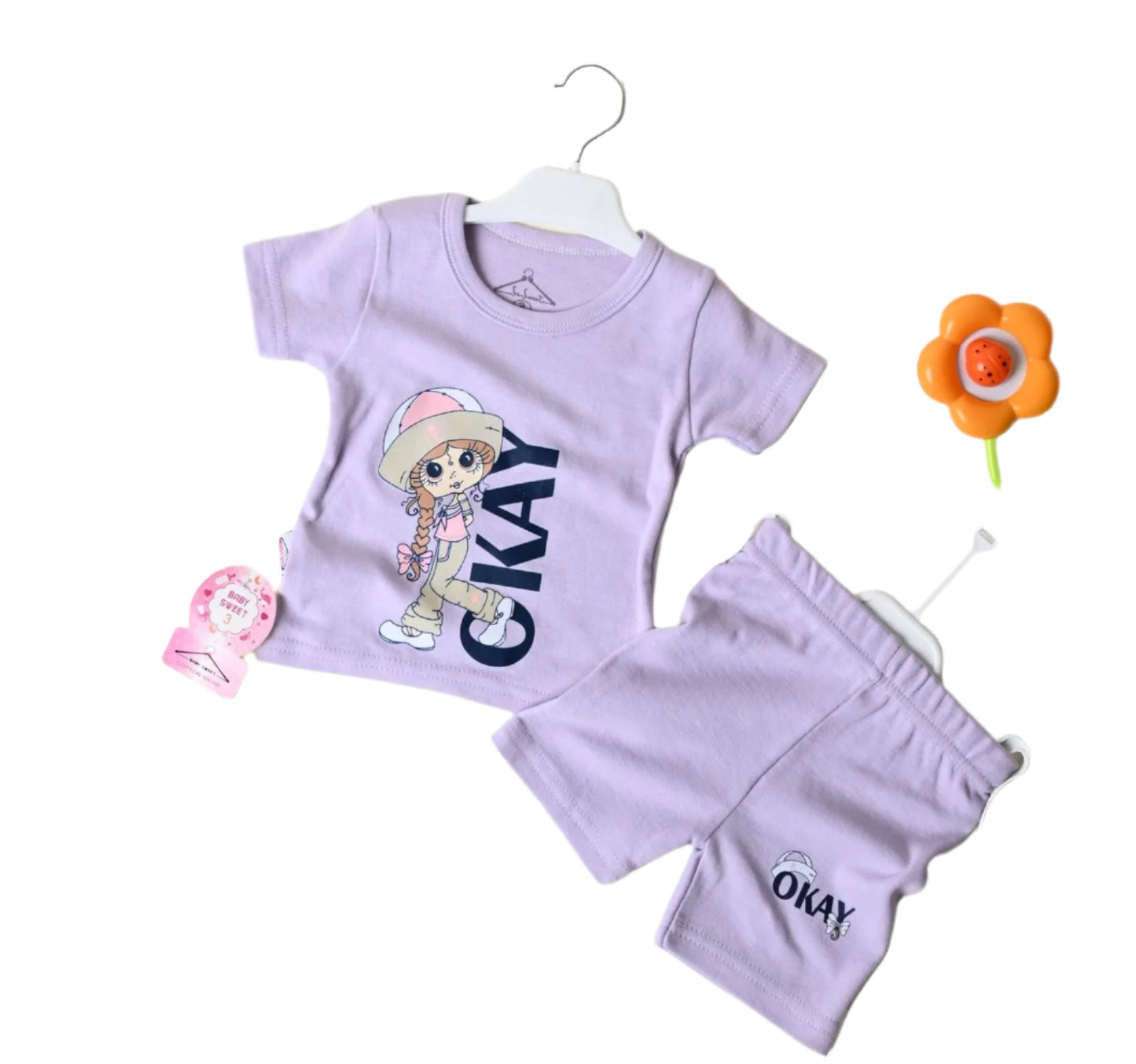 طقم بناتي قطن مكون من قطعتين okay girl💛💚