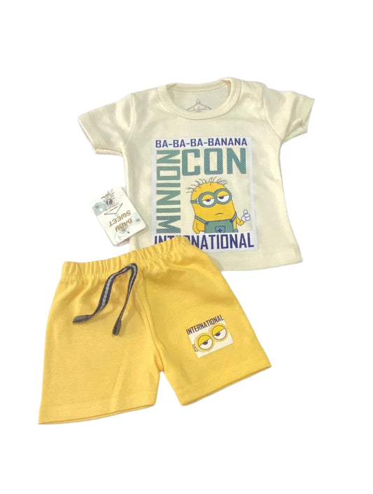 بيجامه اولادي قطن 100% مكون من قطعتين رسمة مينيونز 😍