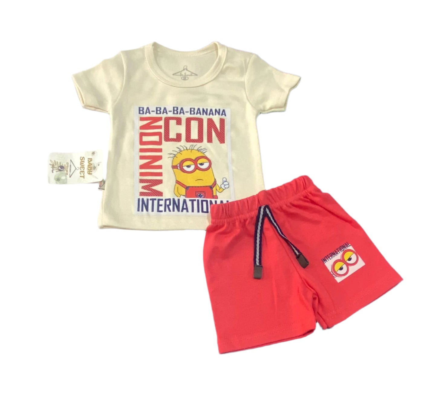 بيجامه اولادي قطن 100% مكون من قطعتين رسمة مينيونز 😍