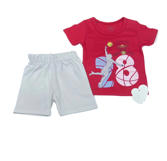 طقم اولادي عصري مكون من قطعتين رسمة كرة السله ❤️❤️