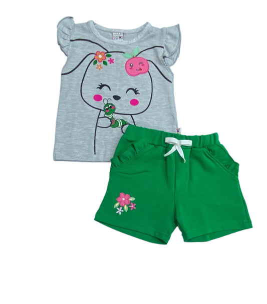 طقم خروج صيفي بناتي مكون من قطعتين رسمة التفاحه ❤️❤️