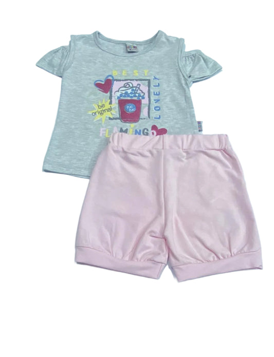 طقم خروج بناتي مكون من قطعتين رسمة ايس كريم 🩷🤍