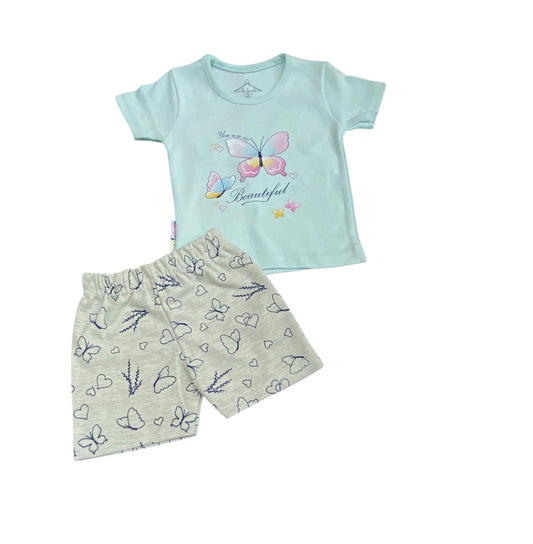 بيجامه بناتي قطن مكونه من قطعتين رسمة فراشه ❤️🩷