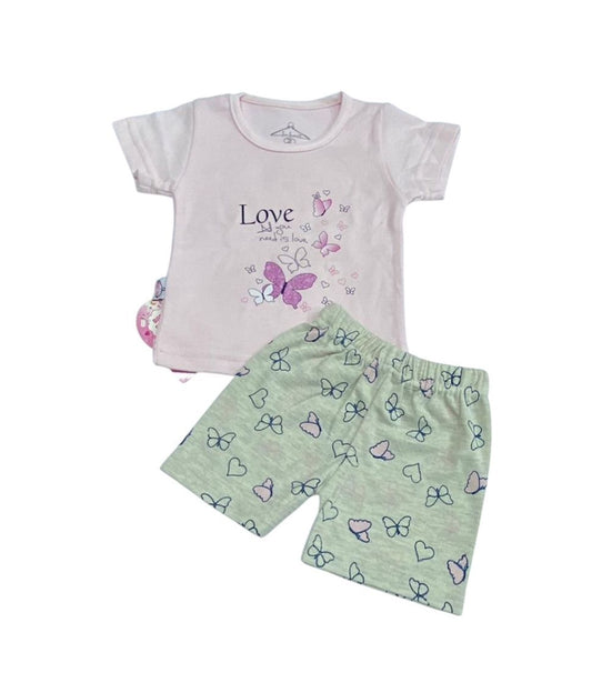 بيجامه بناتي قطن خامه مريحه مكون من قطعين رسمة الفراشات 🩷🩷