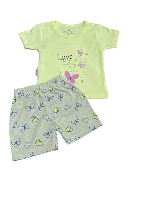 بيجامه بناتي قطن خامه مريحه مكون من قطعين رسمة الفراشات 🩷🩷