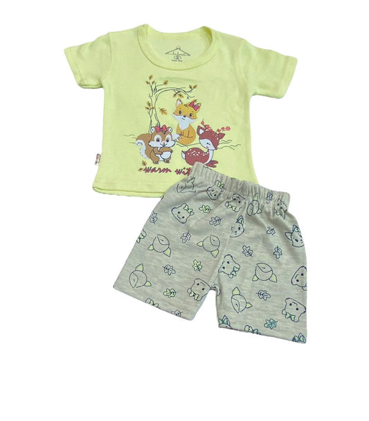 بيجامه بناتي قطن خامه مريحه مكون من قطعتين رسمة 3 غزالات ❤️❤️