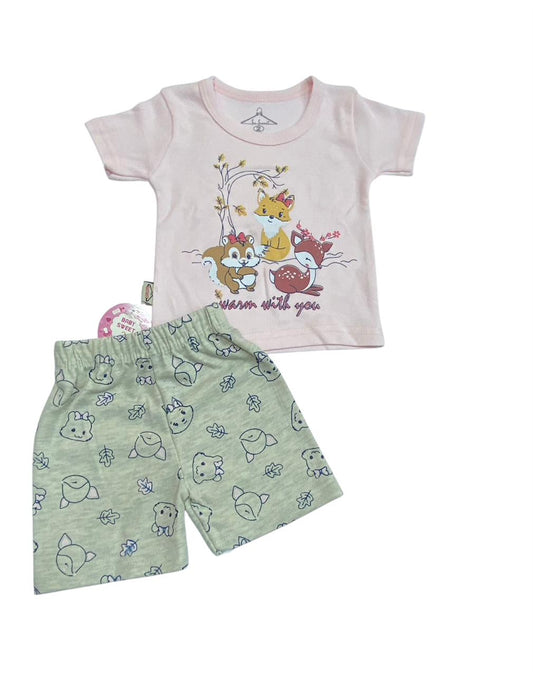 بيجامه بناتي قطن خامه مريحه مكون من قطعتين رسمة 3 غزالات ❤️❤️