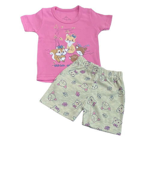 بيجامه بناتي قطن خامه مريحه مكون من قطعتين رسمة 3 غزالات ❤️❤️