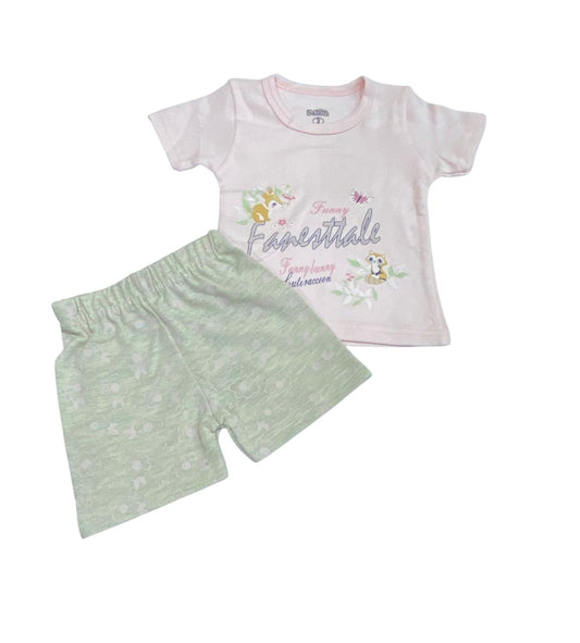 بيجامه اولادي وبناتي قطن مريح مكون من قطعتين رسمة ارنب وفراشه ❤️🩷