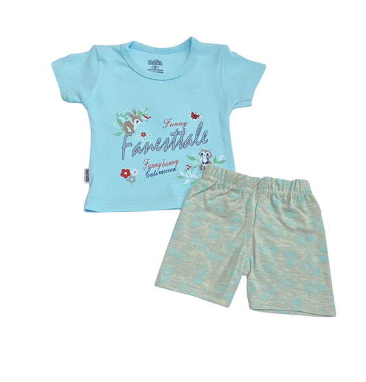 بيجامه اولادي وبناتي قطن مريح مكون من قطعتين رسمة ارنب وفراشه ❤️🩷