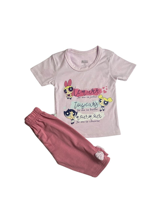 طقم بناتي أنيق ومريح مكوّن من قطعتين رسمة شخصيات 🩷🩷