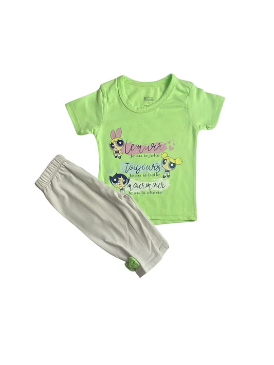 طقم بناتي أنيق ومريح مكوّن من قطعتين رسمة شخصيات 🩷🩷