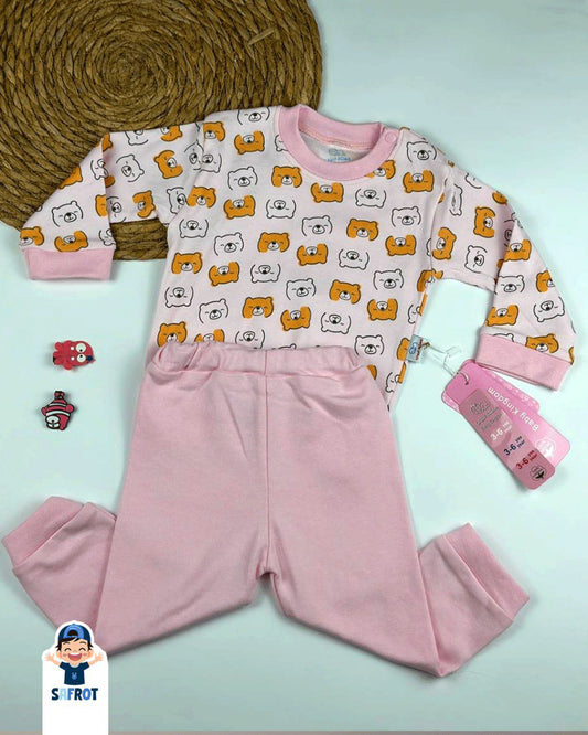 بيجامه اولادي وبناتي قطن 100% خريفي مكون من قطعتين رسمة الدب❤️⛅