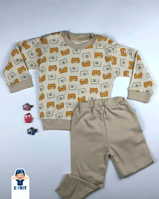 بيجامه اولادي وبناتي قطن 100% خريفي مكون من قطعتين رسمة الدب❤️⛅