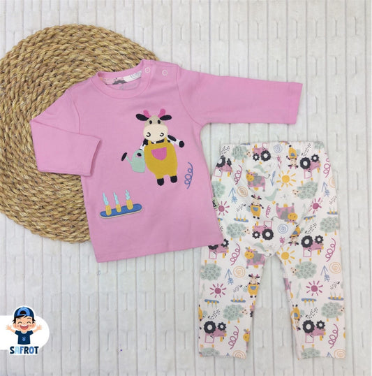 بيجامه اولادي وبناتي خريفي من فاني باني مكون من قطعتين FARM🤍💙