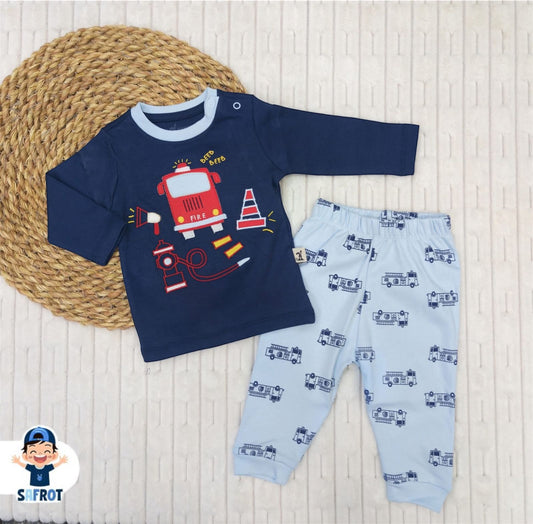 بيجامه اولادي وبناتي خريفي من فاني باني مكون من قطعتين قطن 100% fire🤍🩷