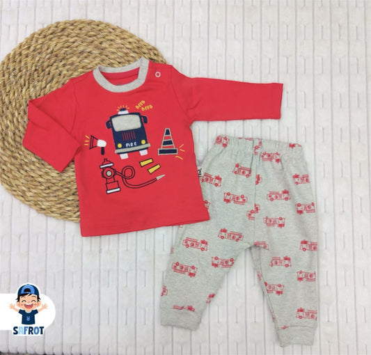 بيجامه اولادي وبناتي خريفي من فاني باني مكون من قطعتين قطن 100% fire🤍🩷