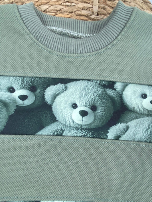 طقم اطفال شتوي خامه ميلتون مكون من 3 قطع مبطن من الداخل رسمة دبدوب🤍💙