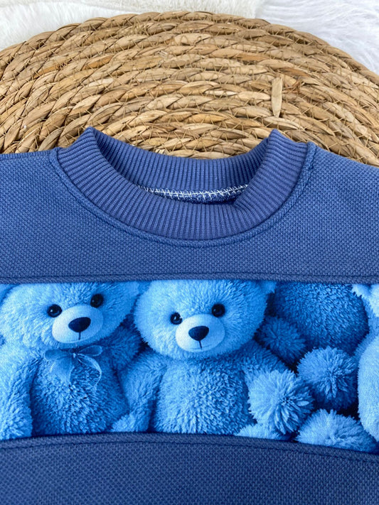 طقم اطفال شتوي خامه ميلتون مكون من 3 قطع مبطن من الداخل رسمة دبدوب🤍💙