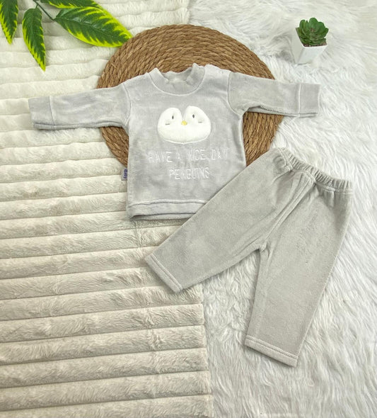 بيجامه قطيفه اولادي و بناتي مكونه من قطعتين خامه مريحه penguins🤍🩷