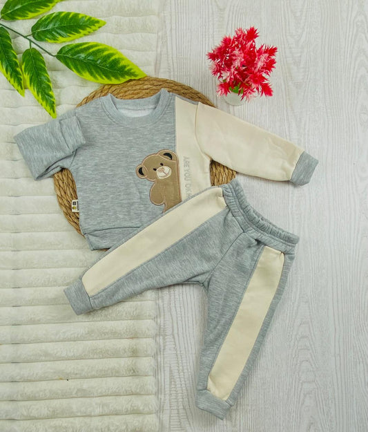 طقم اولادي وبناتي شتوي خامه ميلتون مكون من قطعتين مبطن من الداخل رسمة دبه🤍🤍