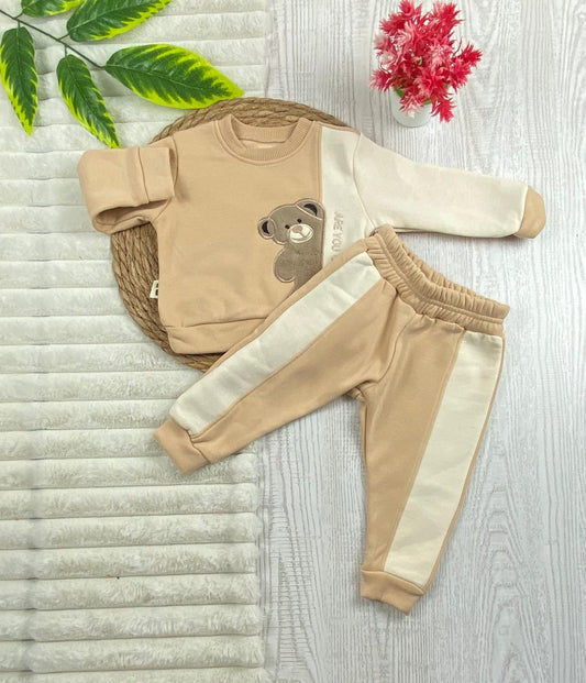 طقم اولادي وبناتي شتوي خامه ميلتون مكون من قطعتين مبطن من الداخل رسمة دبه🤍🤍