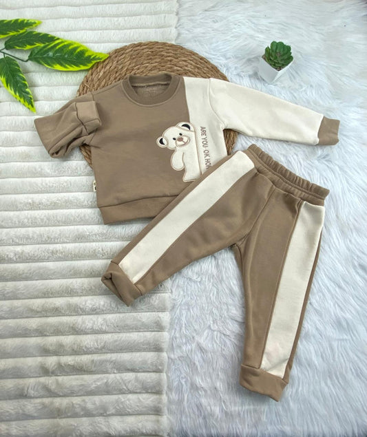 طقم اولادي وبناتي شتوي خامه ميلتون مكون من قطعتين مبطن من الداخل رسمة دبه🤍🤍