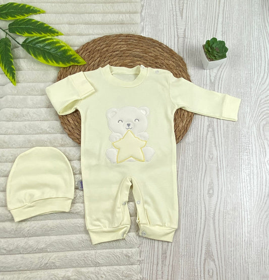 سالوبيت اولادي وبناتي قطن 100% خريفي مكون من قطعتين رسمة دب ونجمه❤️