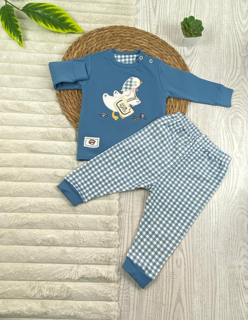 بيجامه اولادي خريفي من فاني باني مكون من قطعتين قطن 100% duck🤍🩷