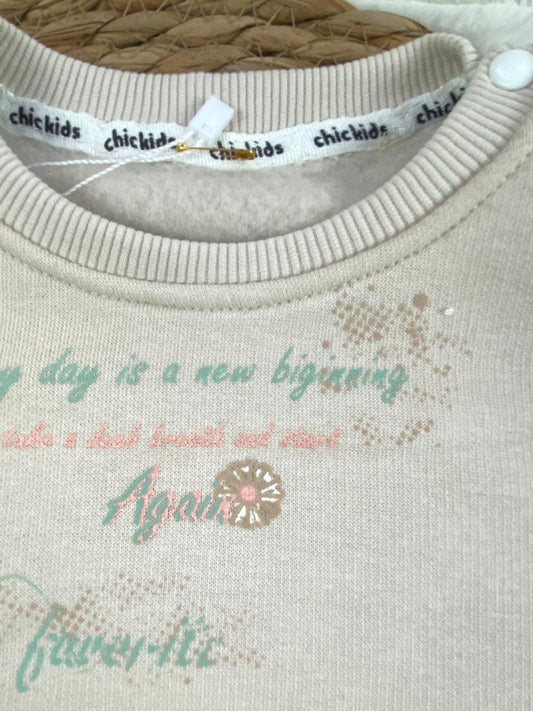 طقم شتوي ميلتون بناتي مكون من قطعتين رسمة ورد مبطن من الداخل ماركة شيك كيدز🩷🤍