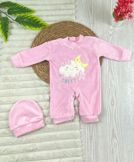 سالوبيت شتوي قطيفه مكون من قطعتين رسمة هلال ونجمه وسحابة 🩷❤️