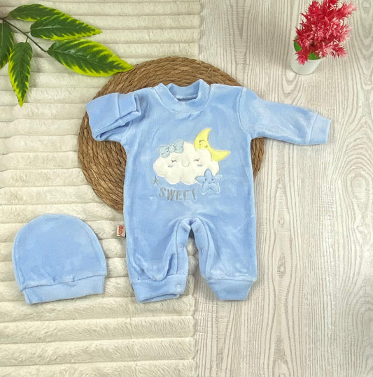 سالوبيت شتوي قطيفه مكون من قطعتين رسمة هلال ونجمه وسحابة 🩷❤️