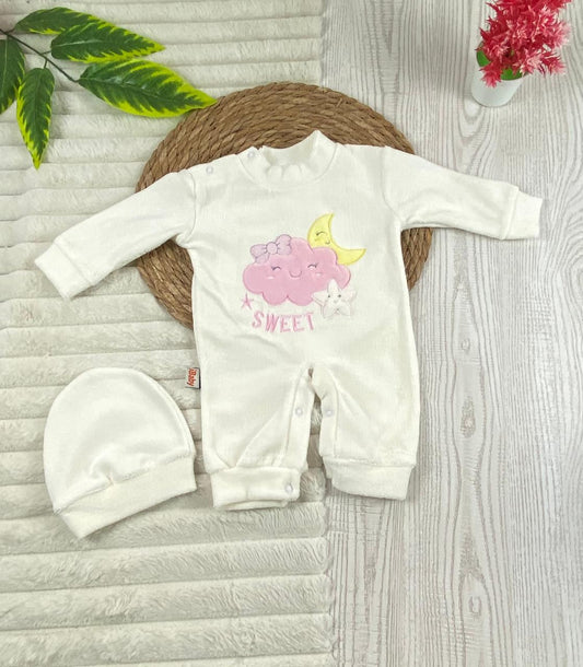 سالوبيت شتوي قطيفه مكون من قطعتين رسمة هلال ونجمه وسحابة 🩷❤️